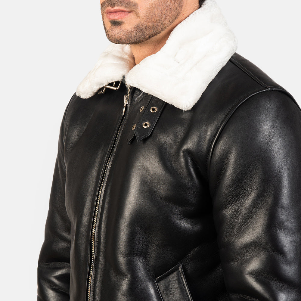 Men s Francis B 3 Black White Leather Bomber Jacket The Jacket Maker