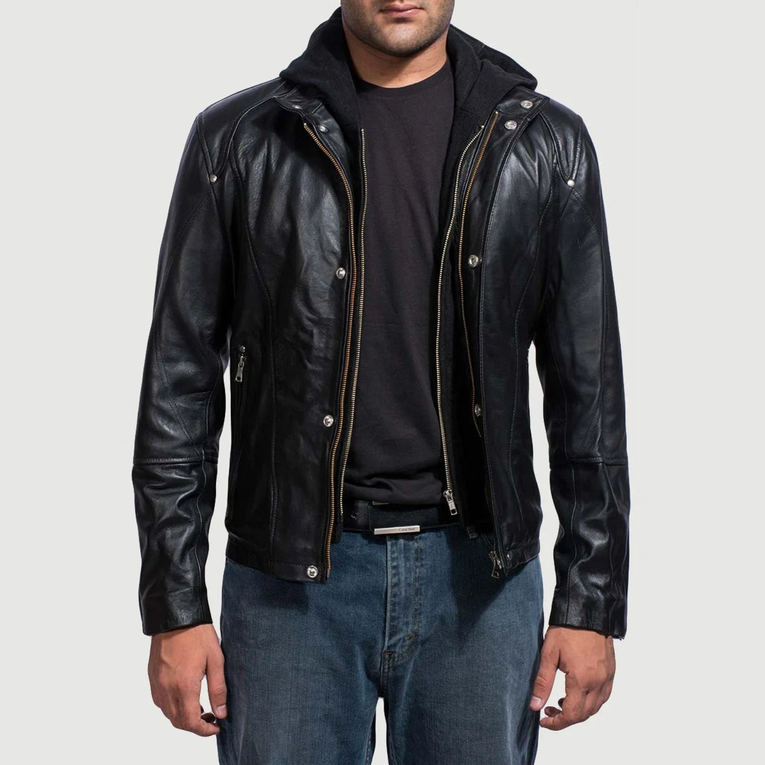 Leather jacket and hoodie combo online