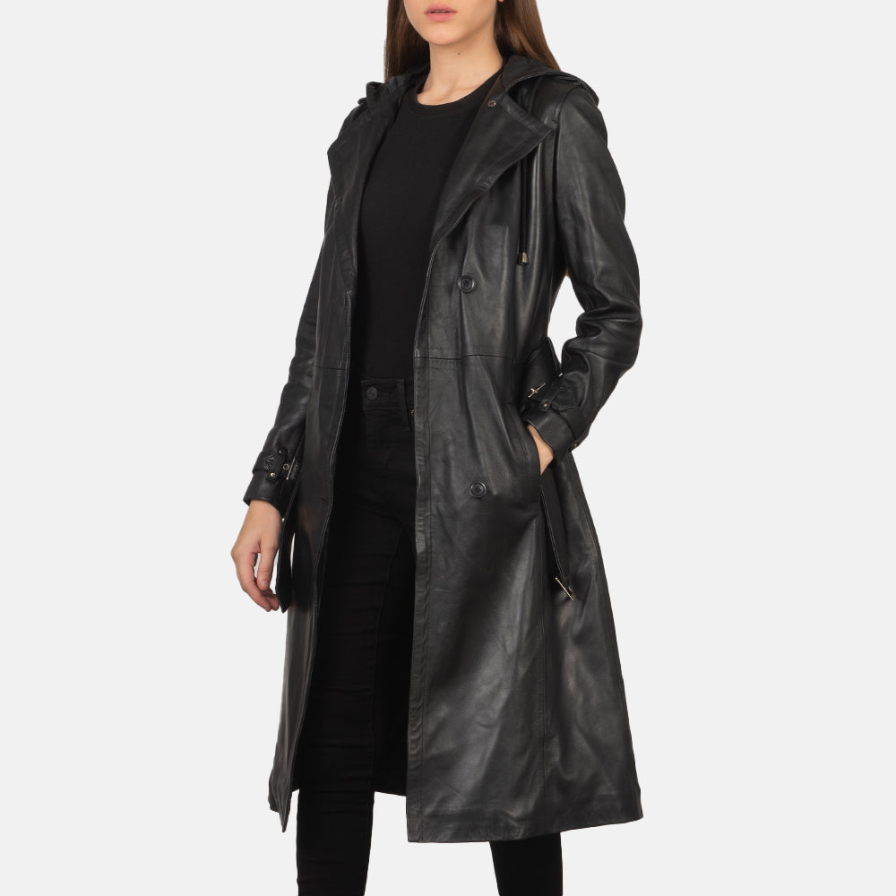 Womens long black hooded coat 2025
