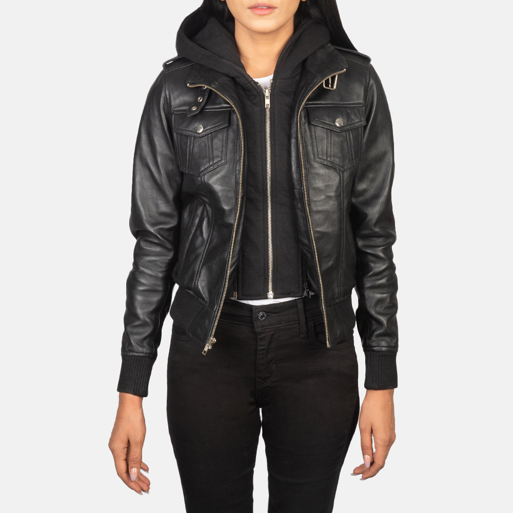 Ladies black hooded jacket new arrivals